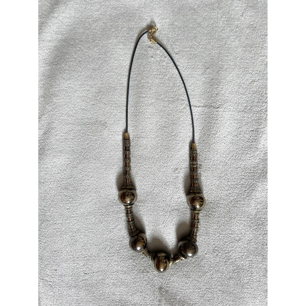 Mixed Metal Statement Necklace Chunky Bead Black Cord Hook Clasp